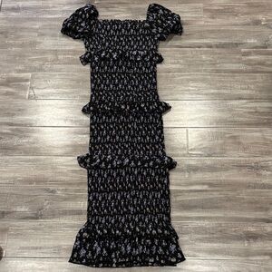 Mable Floral Black and Blue Ruffle Dress